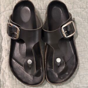 Birkenstock Large Buckle Stylish Black Sandals with Silver Buckles